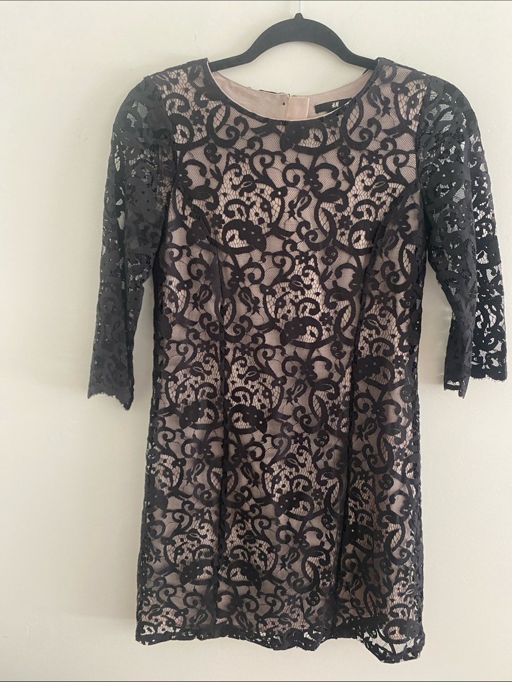 H&M Black Lace Overlay Dress with Taupe Lining